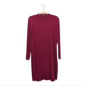 Eileen Fisher Mock Neck Dress S Burgundy Viscose Jersey Long Sleeve Minimalist